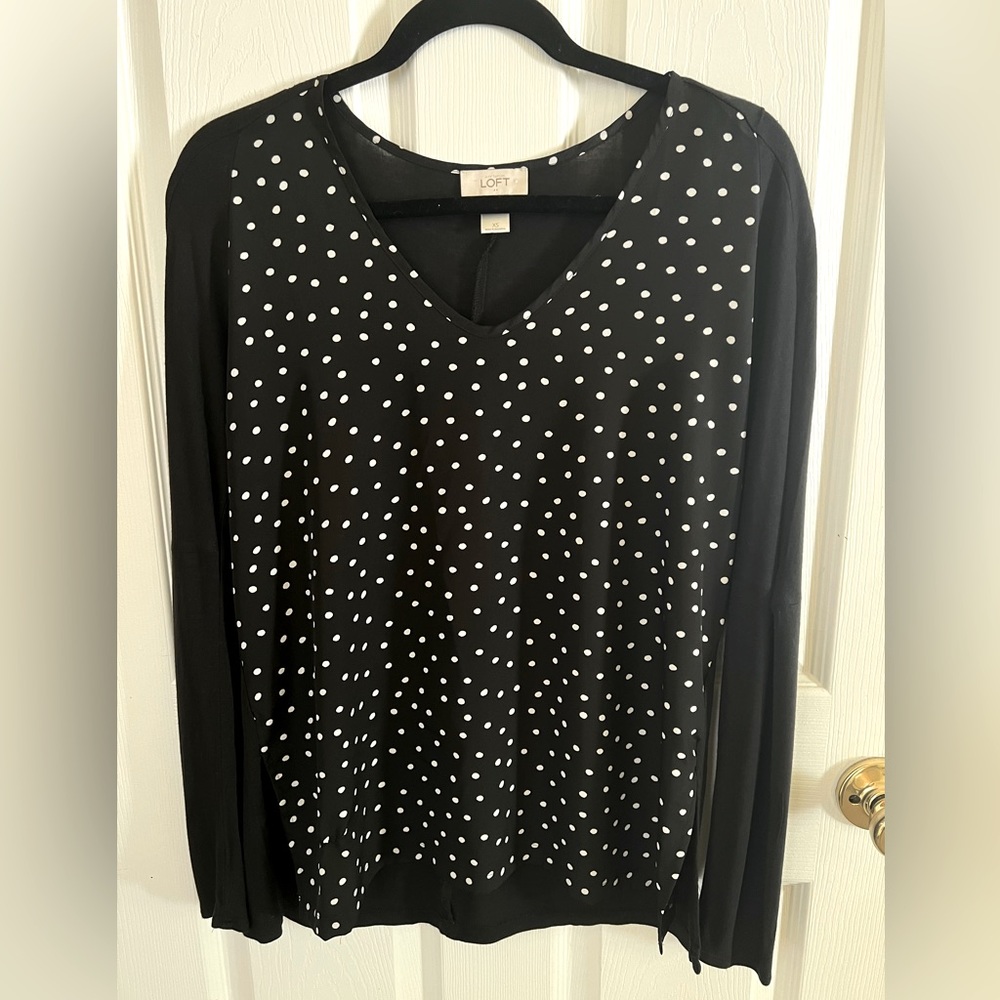 Ann Taylor Loft Black & White Polka Dot Long Sleeve Top